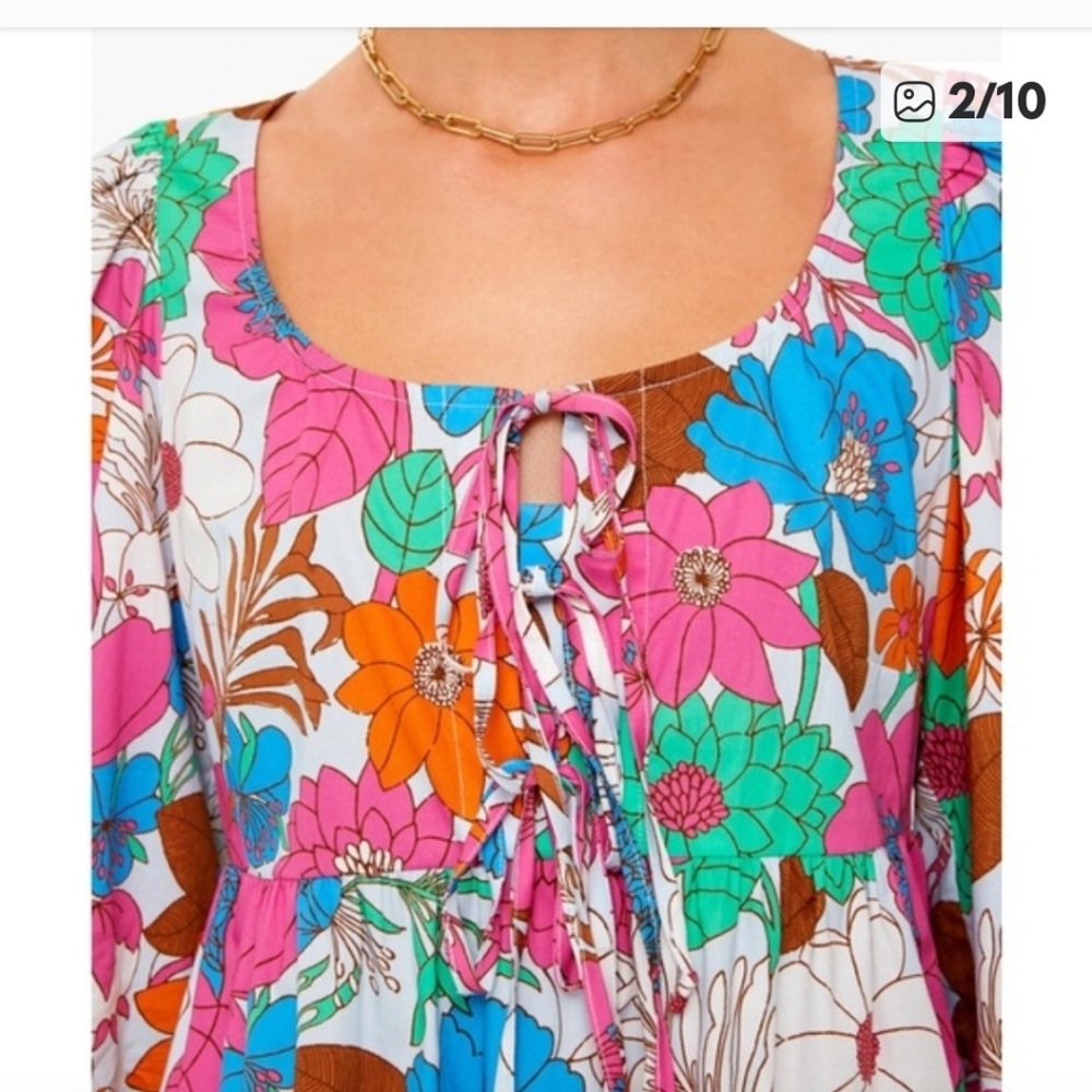 TUCKERNUCK Wild Rhapsody Baskin Floral Tie Top Size Medium - Picture 2 of 13